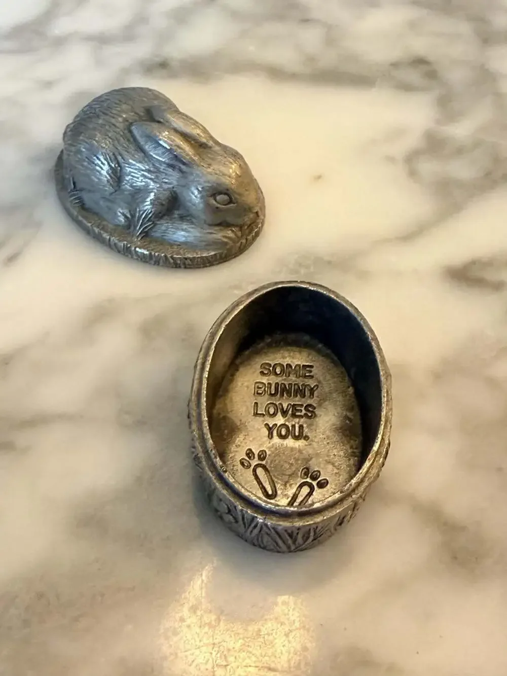 Vintage Genuine Pewter Rabbit Tiny Trinket Box